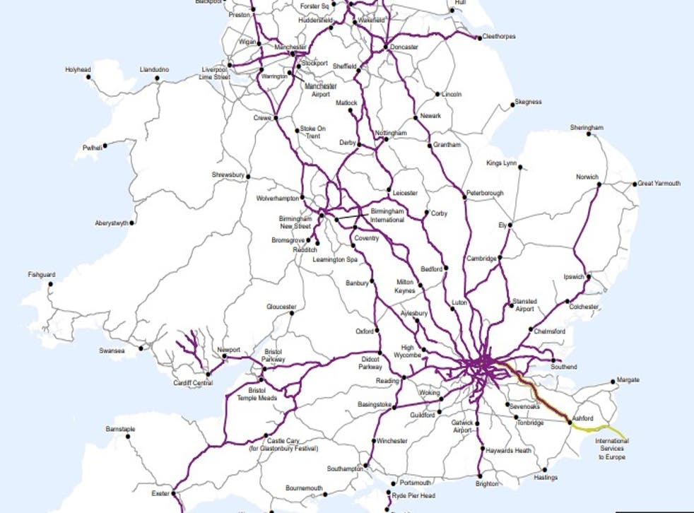 <p>Part of the map of ‘open lines’ on strike dates issued by Network Rail</p>