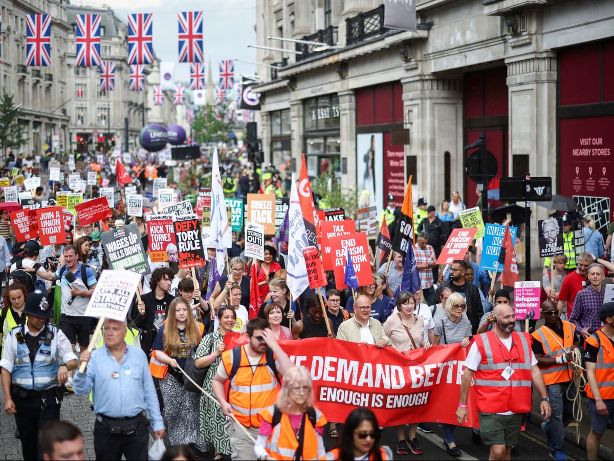 Protesters in London demand ‘better deal’ for workers in cost-of-living crisis - live