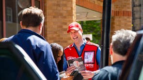 Handout photo issued by the Big Issue of the Duke of Cambridge selling the Big Issue in London