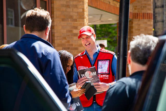 Handout photo issued by the Big Issue of the Duke of Cambridge selling the Big Issue in London