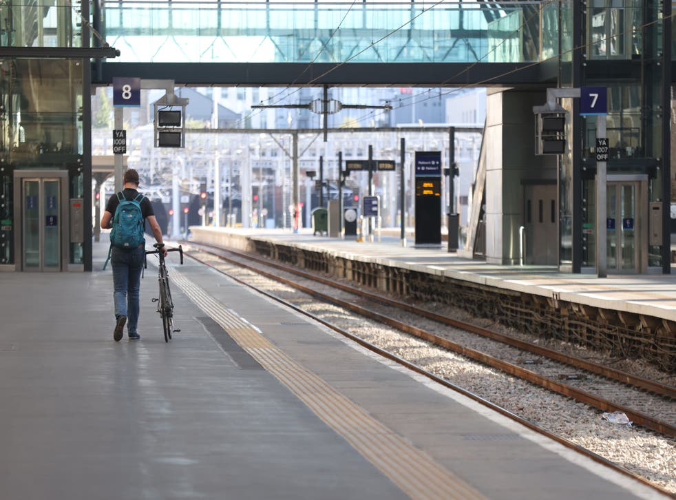<p>Empty platforms are seen at King’s Cross St. Pancras train station in London, as train services continue to be disrupted Picture date: Wednesday June 22, 2022 (James Manning/PA)</bl>