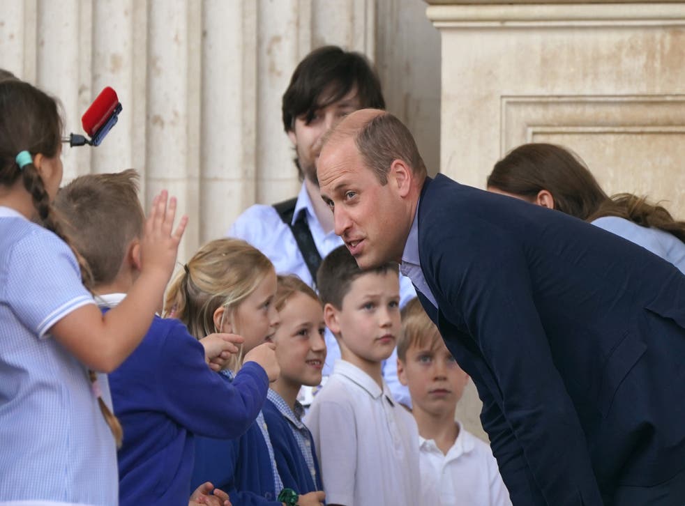 William spoke to schoolchildren gathered outside (Joe Giddens/PA)