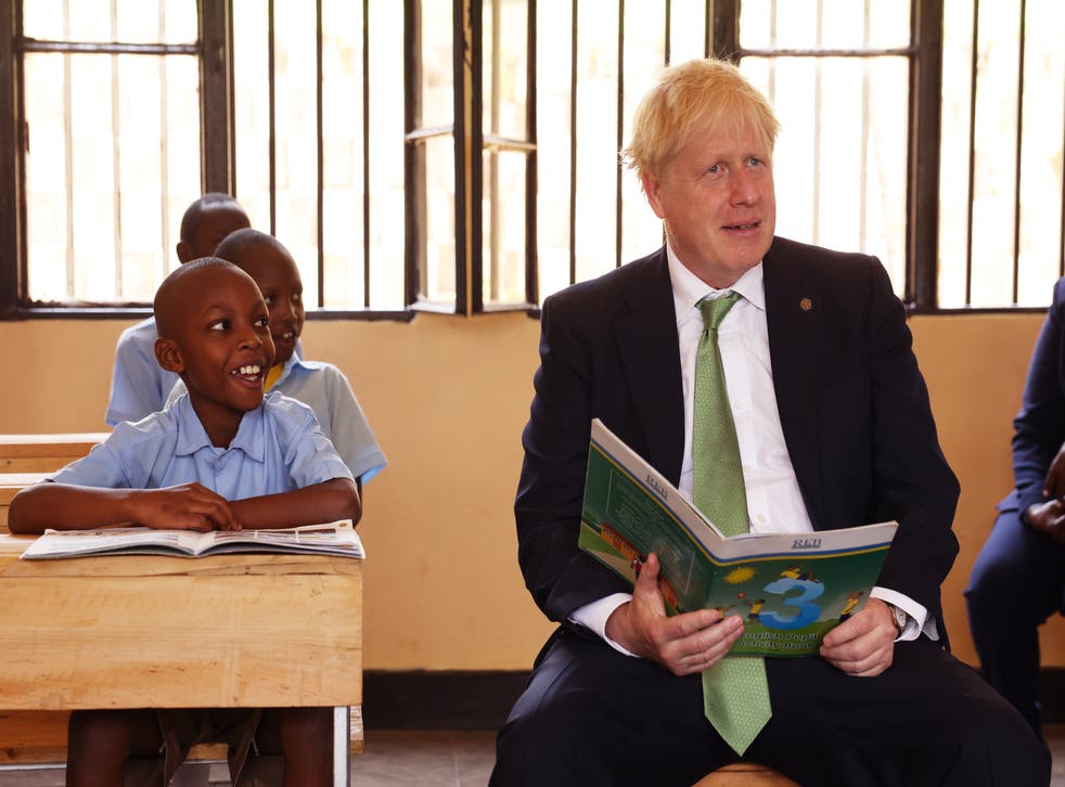 Prime Minister Boris Johnson attends a lesson during a visit to GS Kacyiru II school in Kigali, Rwanda (Dan Kitwood/PA)