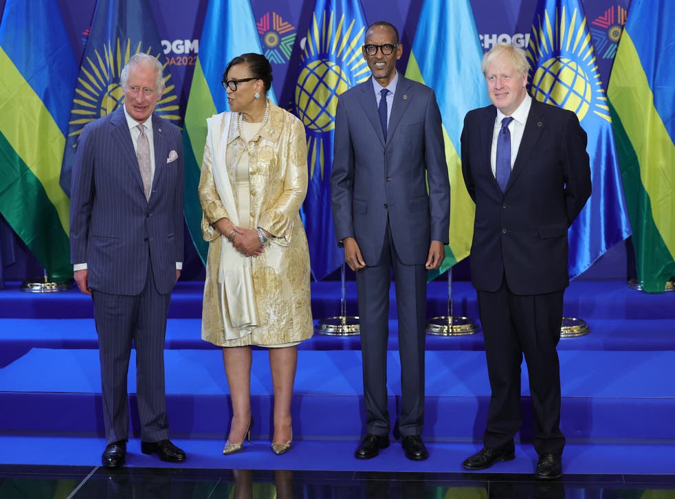<p>Charles, Commonwealth secretary-general Patricia Scotland, Rwandan president Paul Kagame and Boris Johnson</bl>