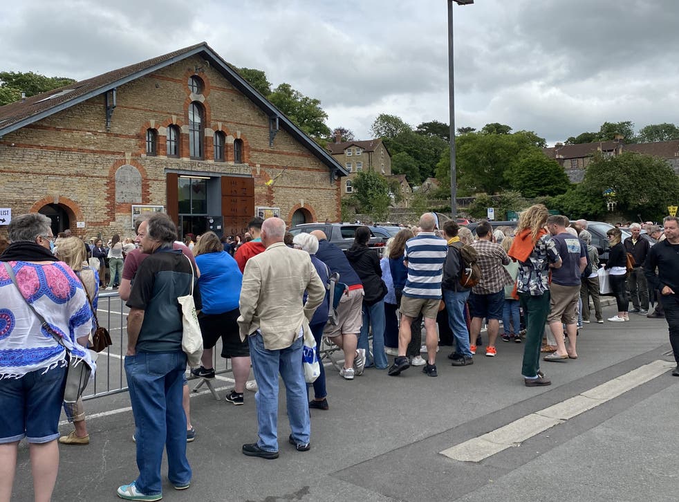 Crowds gather outside the Cheese and Grain in Frome, Somerset, to see Sir Paul McCartney perform on Friday (Connie Evans/PA)
