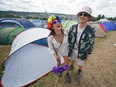 Glastonbury couple don white dress and festival gear to renew wedding vows