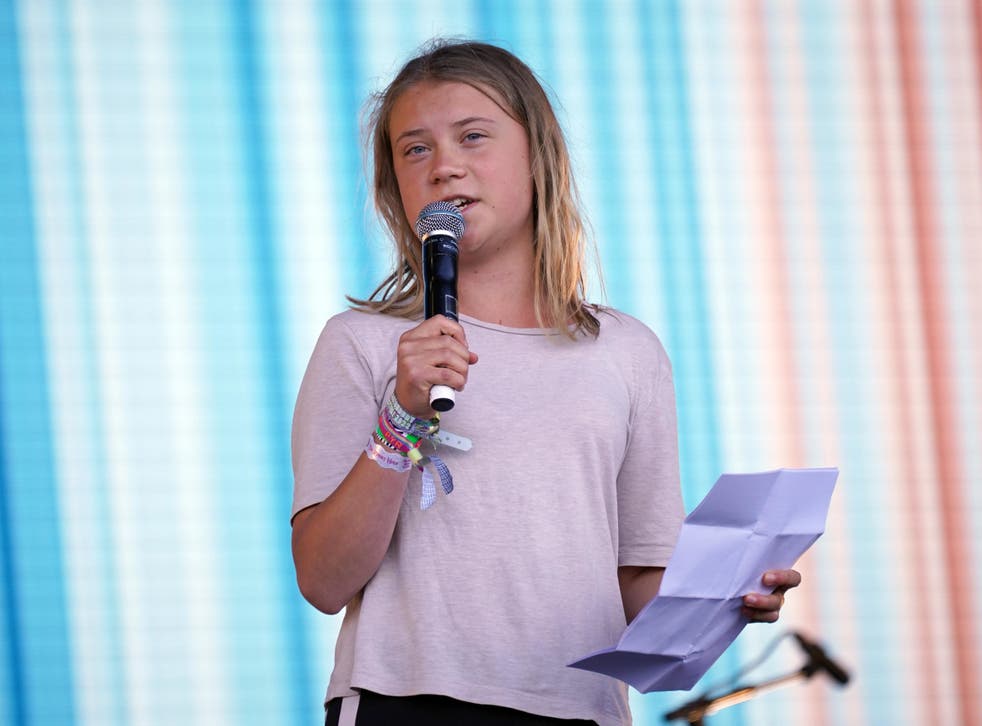 <p>Greta Thunberg led Glastonbury goers in chants of ‘Climate Justice’ </s>