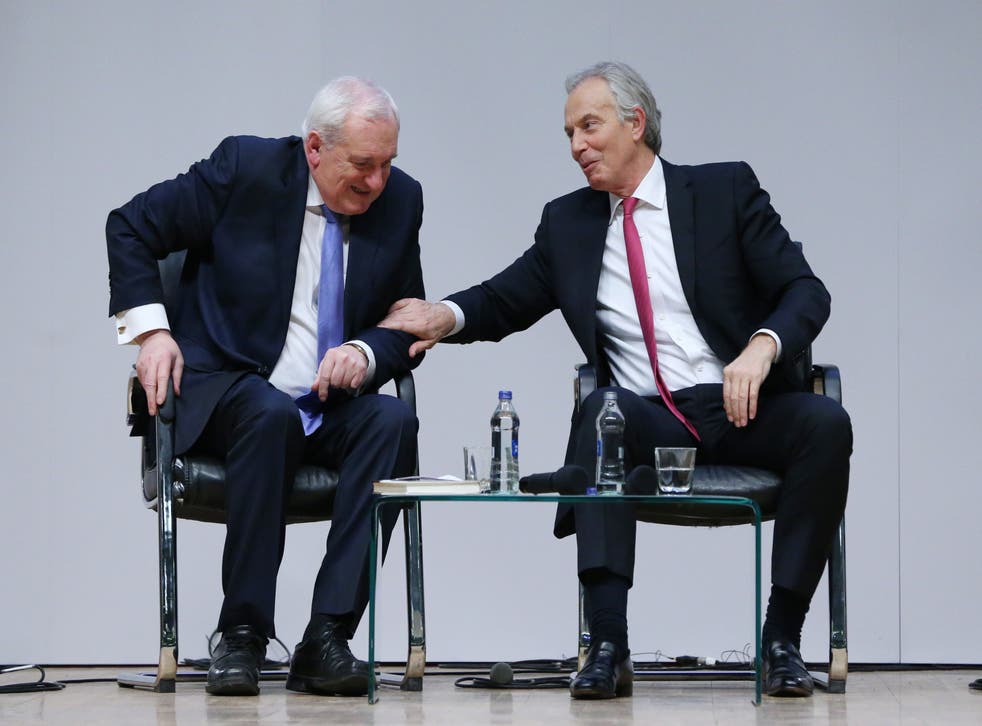 Former Taoiseach Bertie Ahern and former Prime Minister Tony Blair at an event to mark the 20th anniversary of the Good Friday Agreement, at Queen’s University in Belfast, in 2018