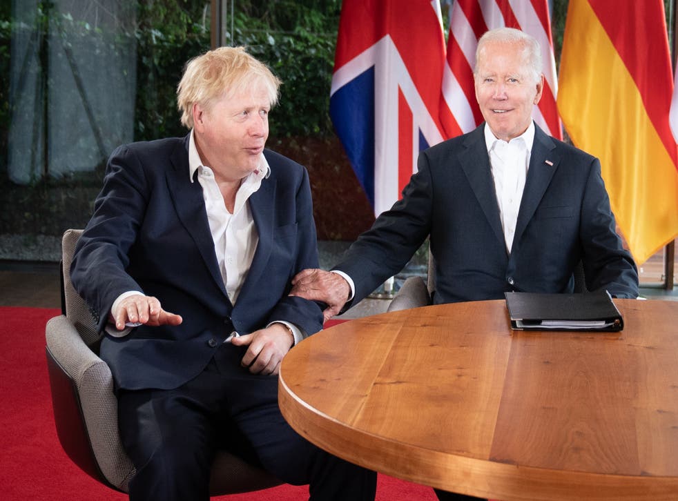 Prime Minister Boris Johnson and US President Joe Biden at the G7 summit in Schloss Elmau in the Bavarian Alps (Stefan Rousseau/PA)