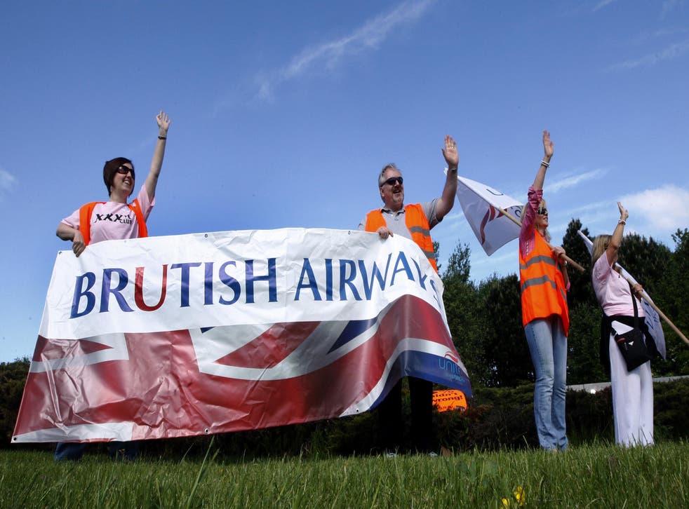 British Airways cabin crew on a picket line (Danny Lawson/PA)