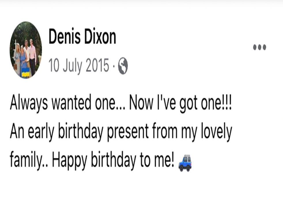 <p>Denis Dixon’s Facebook post next to a picture of a Bentley  </bl>