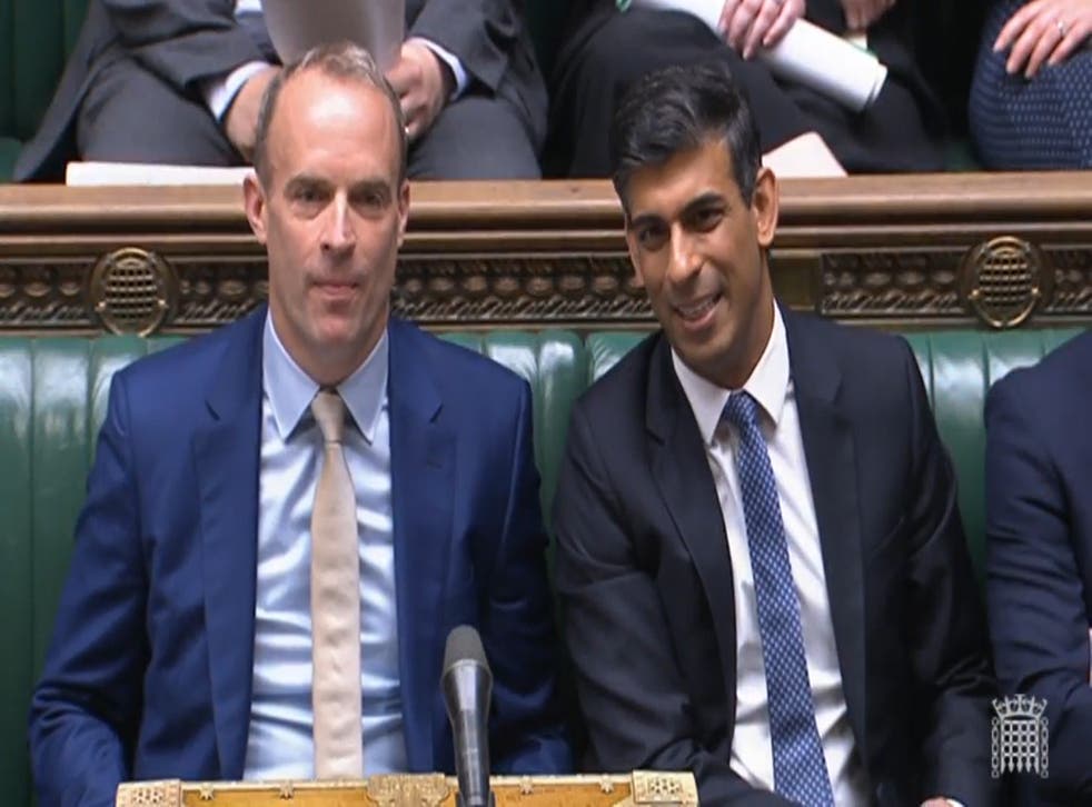 Deputy Prime Minister Dominic Raab and Chancellor of the Exchequer Rishi Sunak listen as Deputy Labour Leader Angela Rayner speaks (House of Commons/PA)