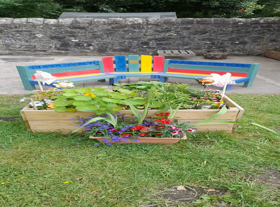 <p>A memorial garden at Tondu Primary School  in Bridgend for Logan Mwangi</p>