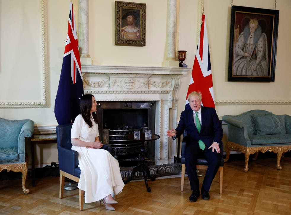 Boris Johnson with Jacinda Ardern (John Sibley/PA)