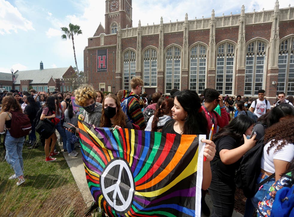 <p>Students at Tampa’s Hillsborough High School walked out in protest of the Parental Rights in Education bill in March. Students across the state participated in classroom walkouts and campus demonstrations against the legislation. </p>