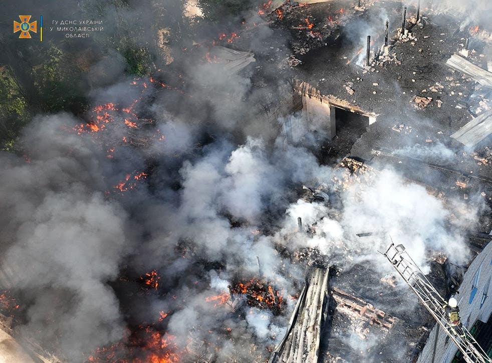 <p>Mykolaiv mayor said this photo shows damage from today’s strikess</p>