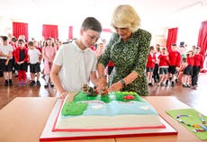 Pupils sing Happy Birthday to Camilla at opening of school library