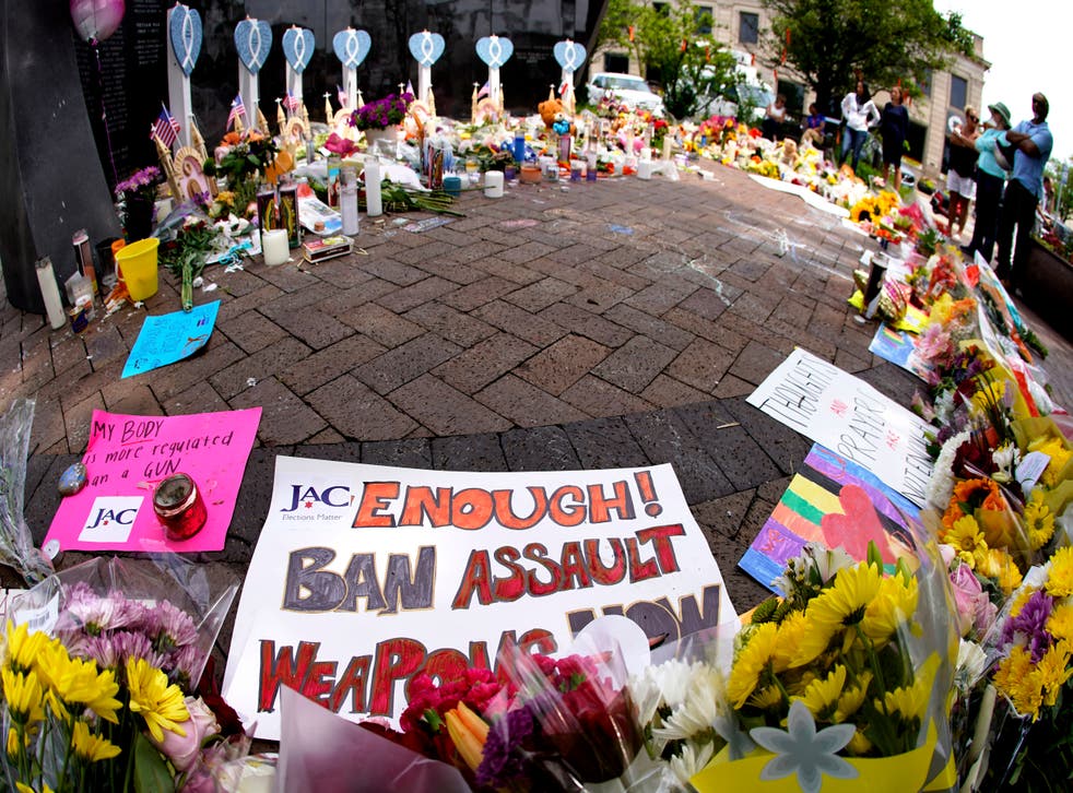<p>A memorial to the seven people killed in the mass shooting  </p>