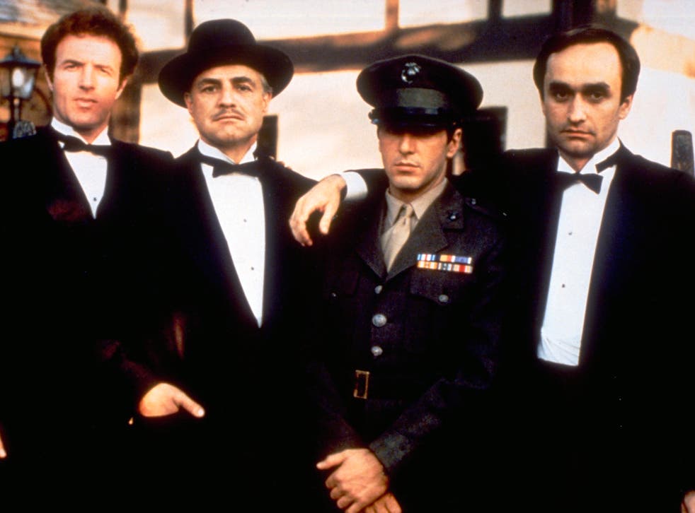 <p>Goodfellas: Caan with ‘The Godfather’ co-stars (from second left to right) Marlon Brando, Al Pacino and John Cazale </s>
