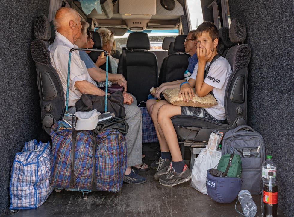 <p>Civilians could only bring  a handful of belongings on this evacuation bus out of Slovyansk </p>