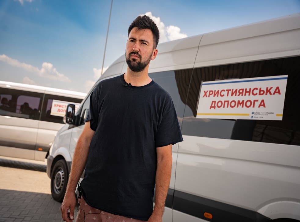 <p>Serhiy, a volunteer who has been bombed and shelled rescuing civilians across Ukraine</p>