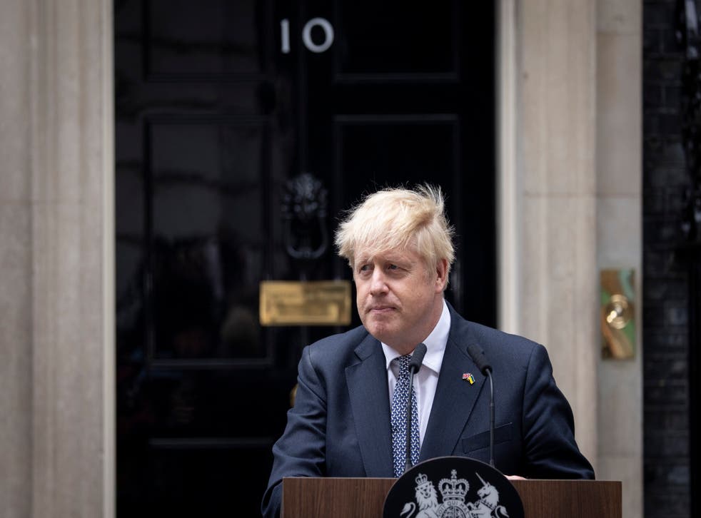 <p>Boris Johnson announcing his resignation outside Downing Street </p>