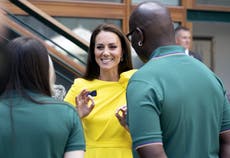 Kate greets junior players as she arrives at Wimbledon for ladies final