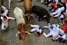 スペイン: Three runners gored in tense 5th Pamplona bull run