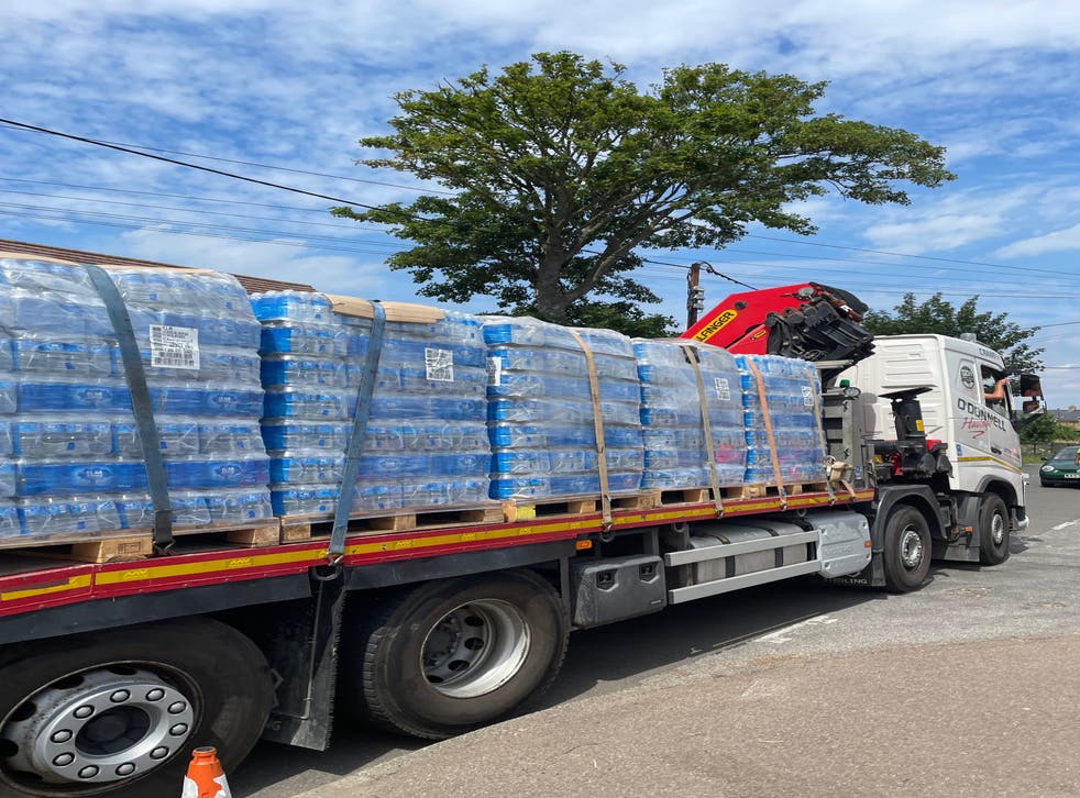 <p>Bottled water ready to be handed out to residents on Isle of Sheppey on Wednesday </p>