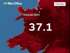 英国热浪: Wales’ hottest temperature record broken twice in one day after reaching 37.1C