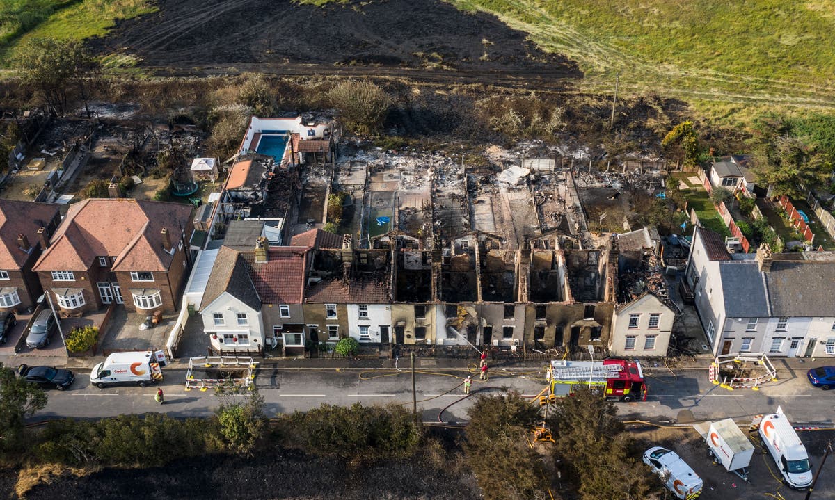 Aerial footage shows devastation as homes destroyed by UK wildfire