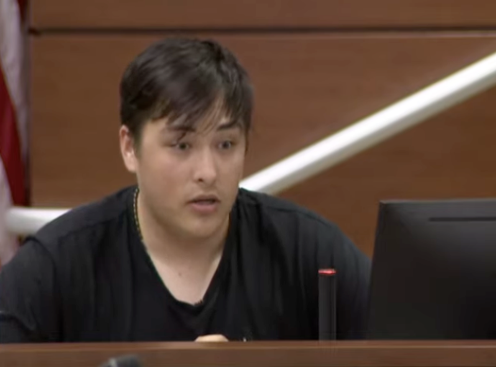 <p>Parkland student Kyle Laman testifies about being shot on the third floor of the 1200 building on 14 February 2018</p>