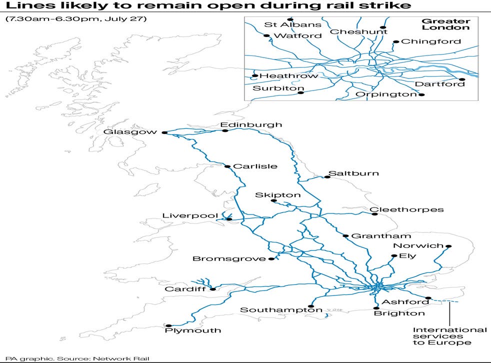 Lines likely to remain open during the rail strike (PA)