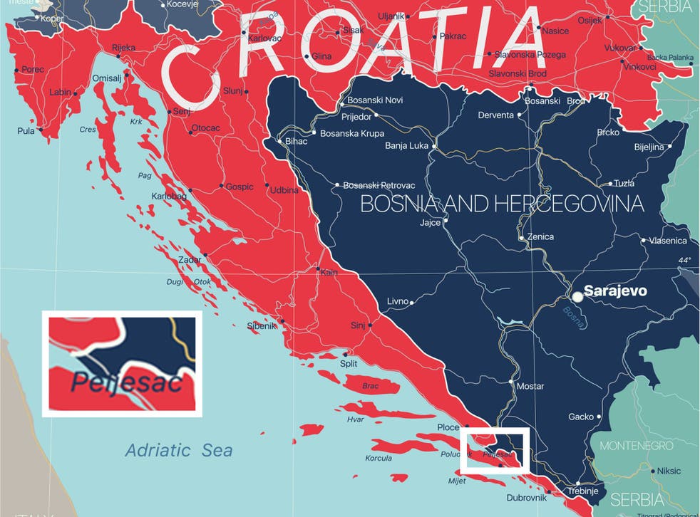<p>Map shows Croatia and Bosnia, with inset highlighting the latter’s coastline </p>