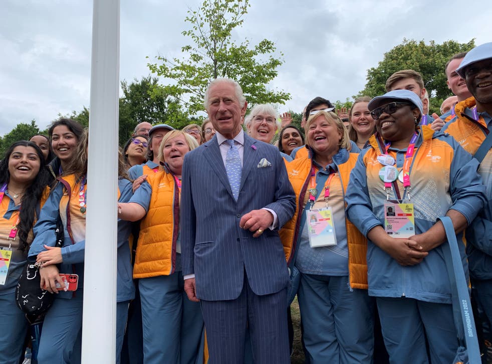The Prince of Wales with some of the thousands of Commonwealth Games’ volunteers. (Richard Vernalls/PA)