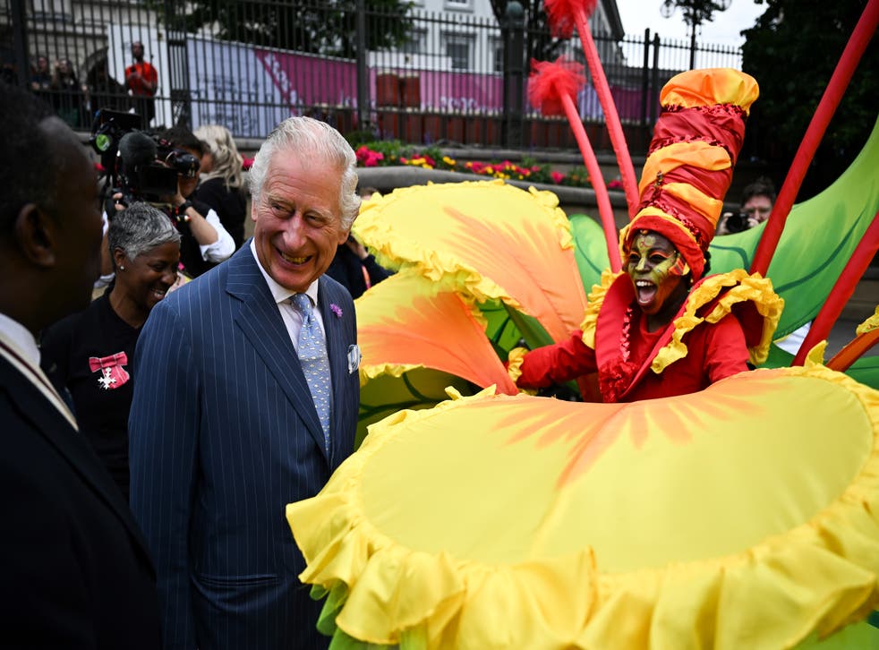 Charles at the Birmingham Festival site at Victoria Square (Ben Stansall/PA)