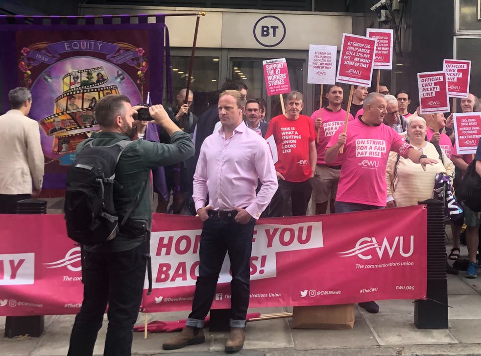 <p>Labour MP Sam Tarry joins CWU members at BT Tower</p>