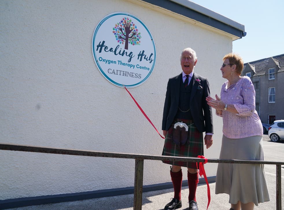 The Prince of Wales during a visit to the Healing Hub Oxygen Therapy Centre in Wick to hear about the benefits of oxygen therapy, especially for long Covid sufferers (Andrew Milligan/PA)