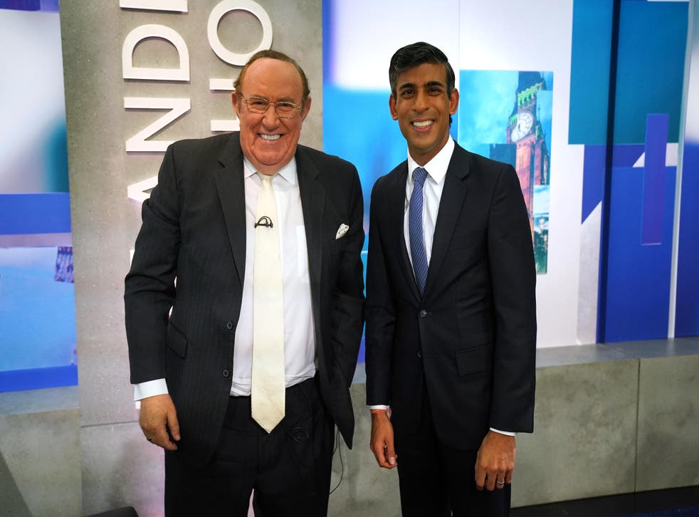 Andrew Neil with Rishi Sunak before Friday’s Channel 4 interview (Jonathan Brady/PA)