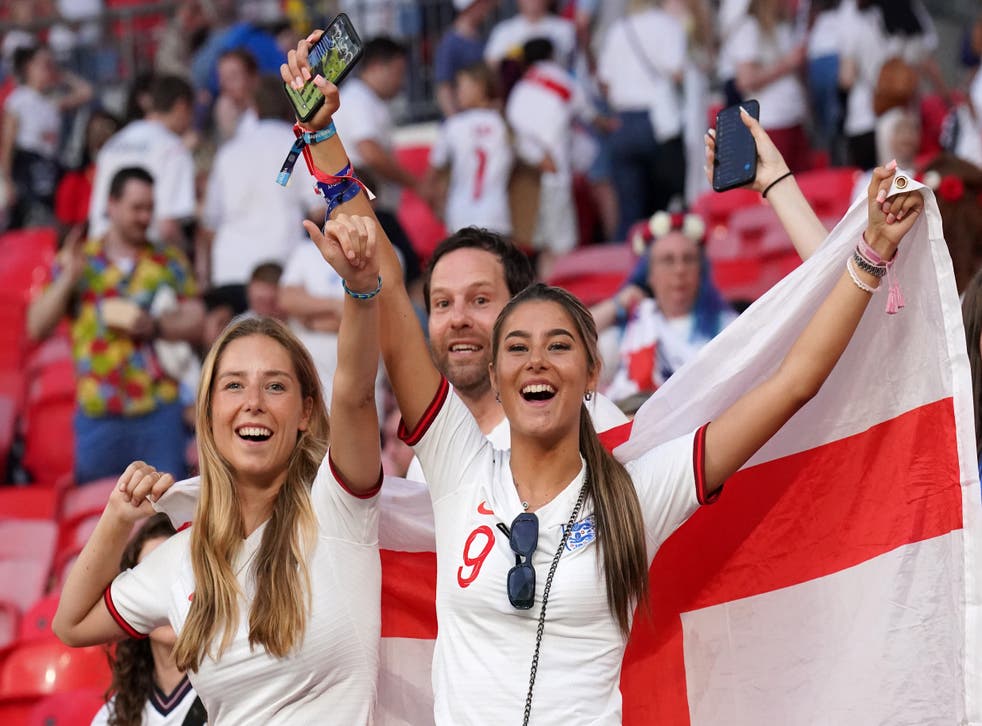 England fans celebrate in the stands (Jonathan Brady/PA)