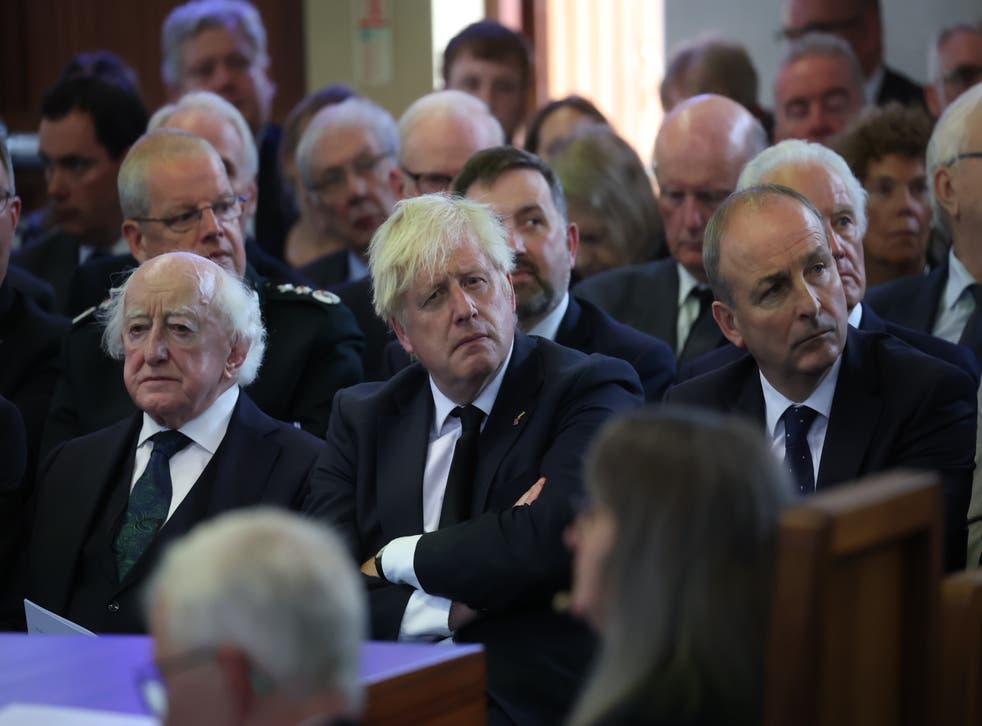 Prime Minister Boris Johnson at the funeral of former Northern Ireland first minister and UUP leader David Trimble (Liam McBurney/PA)