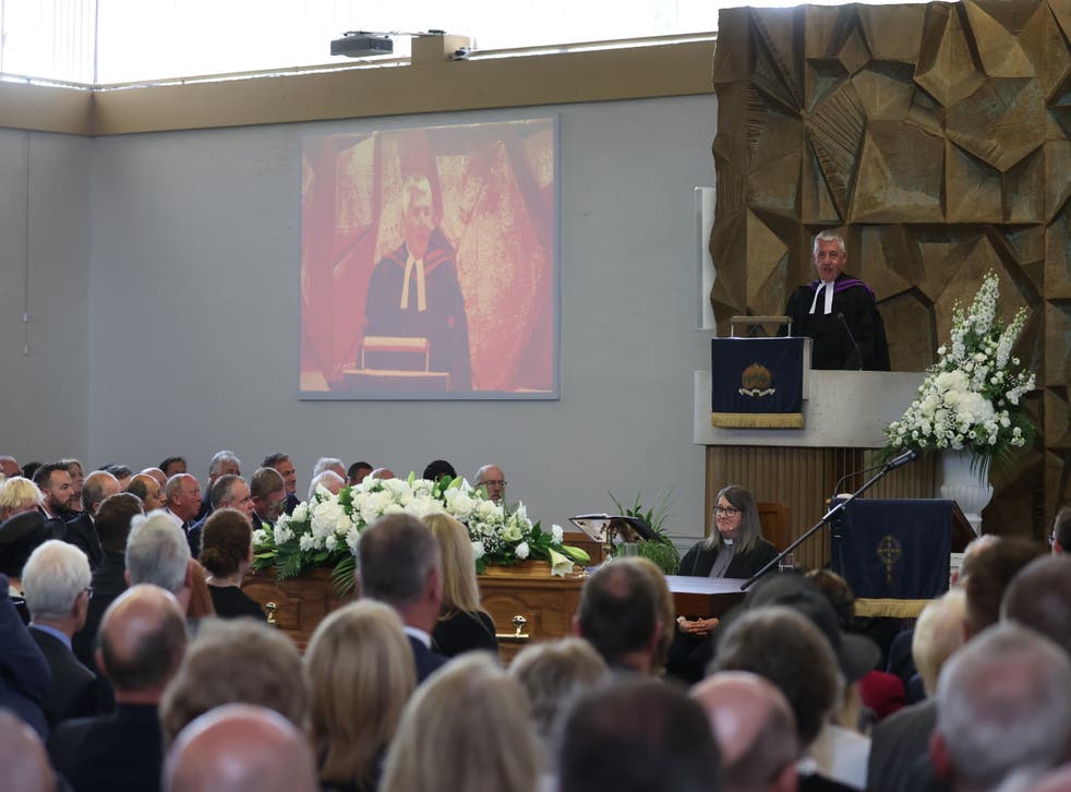 Former moderator of the Presbyterian Church Charles McMullan speaking at David Trimble’s funeral (Liam McBurney/PA)