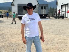 Kevin Costner dons ‘I’m for Liz Cheney’ shirt while filming ‘Yellowstone’