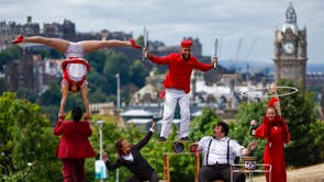 Circus company Lost in Translation show off some tricks at the top of Calton Hill in Edinburgh
