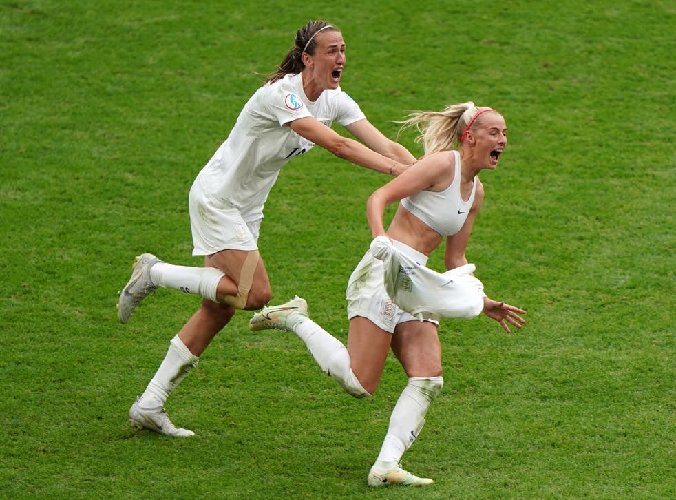 England’s Chloe Kelly celebrates scoring (Joe Giddens/PA)