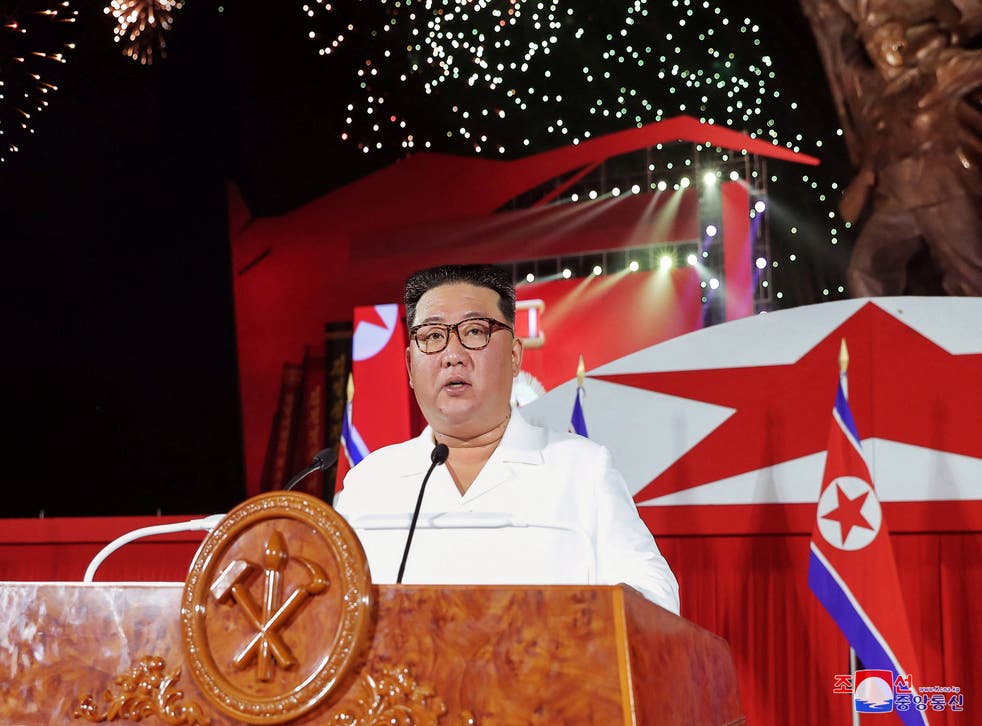 <p>Kim Jong Un  during a ceremony to mark the 69th anniversary of the Korean War armistice last month </p>