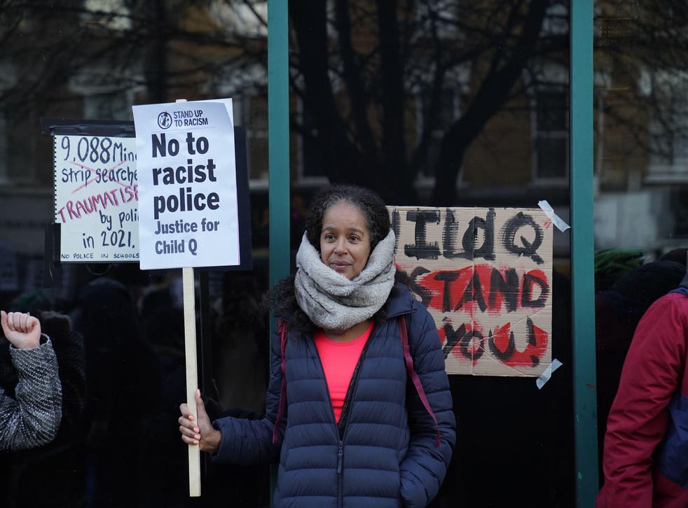 People demonstrate outside Stoke Newington Police Station in London over the treatment of a black 15-year-old schoolgirl who was strip-searched by police while on her period (Alamy/PA)