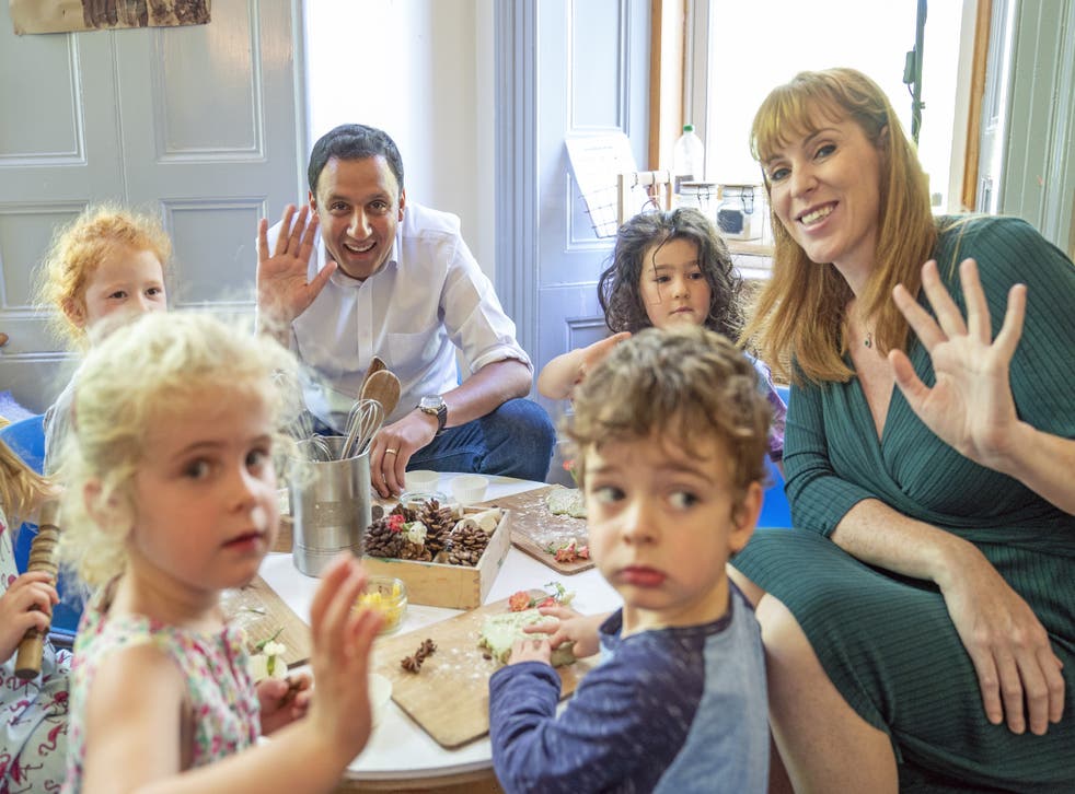 Labour’s deputy leader joined Anas Sarwar, Scottish Labour leader, to visit Norwood House Nursery, a Kidzcare childcare facility, in Edinburgh. (Jane Barlow/PA)