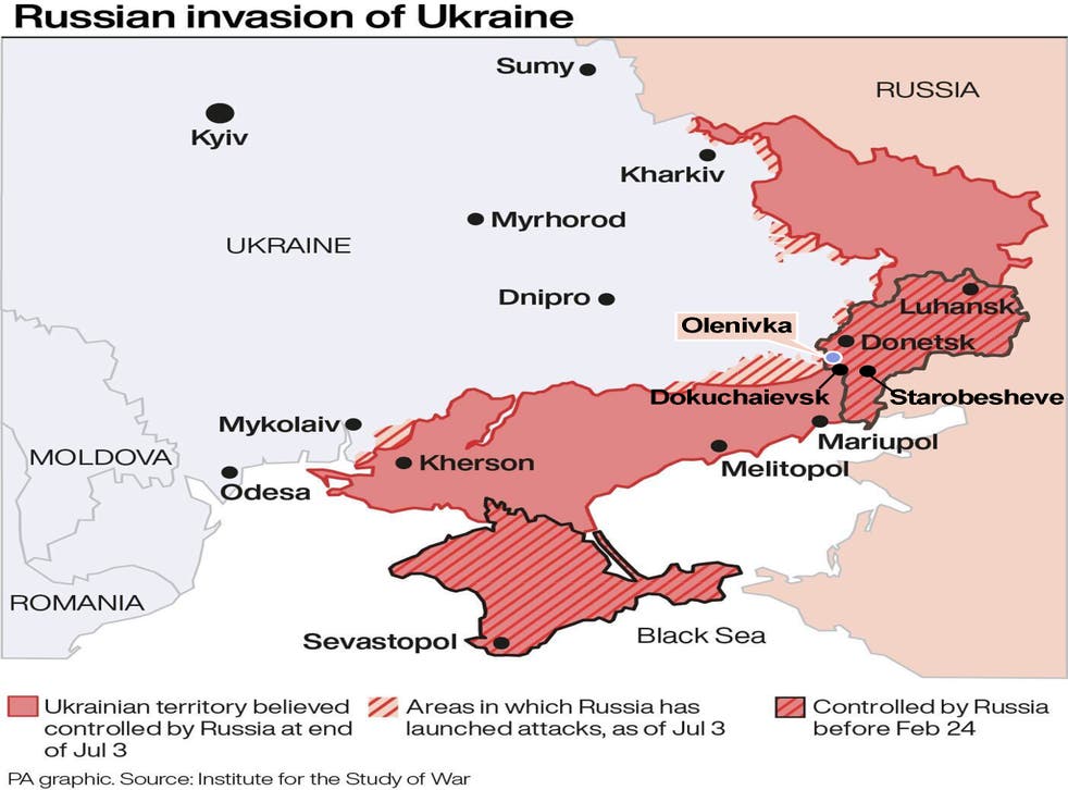 <p>Map of occupied territory in Ukraine </p>