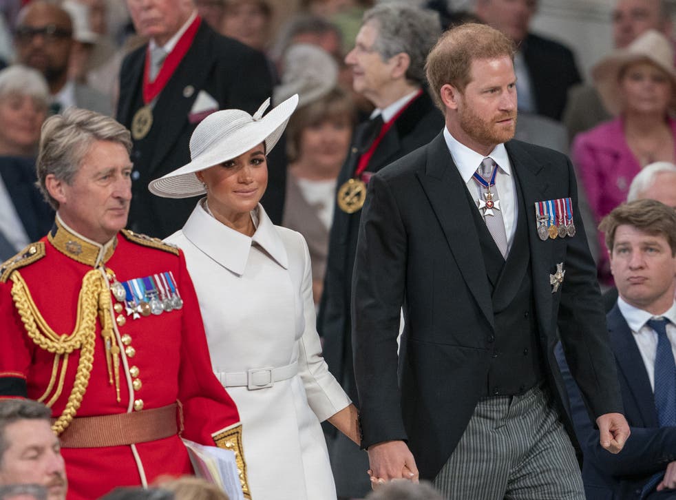 Harry and Meghan at the Jubilee service in June (Arthur Edwards/The Sun/PA)